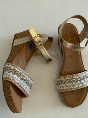 Andiamo Gold Beaded Wedge Sandals for Women